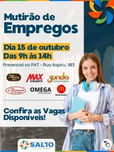 PAT de Salto realiza mutirão de vagas de emprego nesta quinta-feira (15)